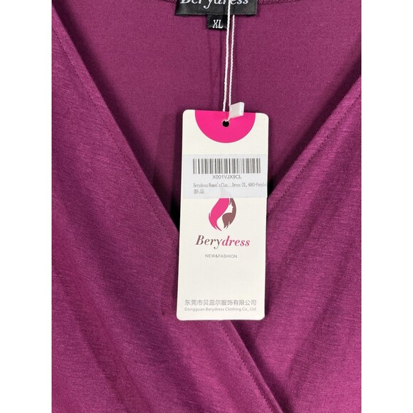 Bery Dress Women's V Neck 3/4 Sleeve Belt Tulip Hem Ruched Purple XL Wrap Dress - Picture 6 of 10